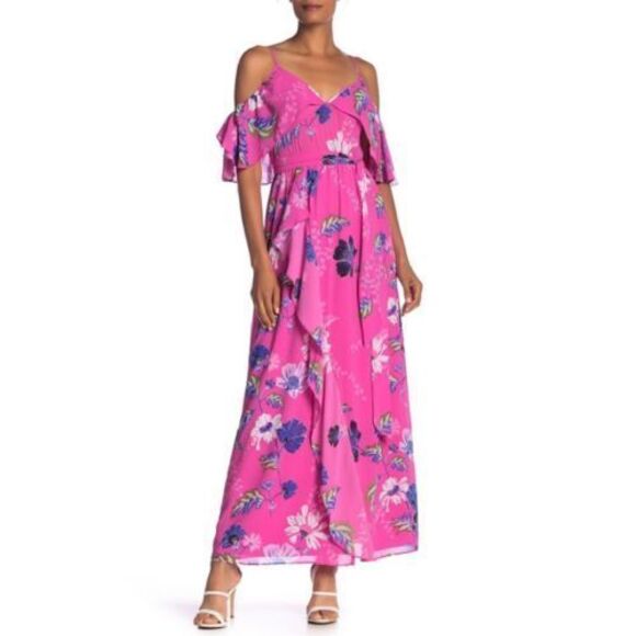 Rachel Roy Maxi Dress Women's Pink Floral Barbie Fairy Cottage Ruffle Sz4 NWT Rachel Roy Maxi Dress Women's Pink Floral Barbie Fairy Cottage Ruffle Sz4 NWT